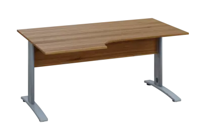 ERK 18 - 166 stůl kancelářský, rohový, levý, kovová podnož stříbrná, deska 18 mm, široký 1600 mm, ořech světlý